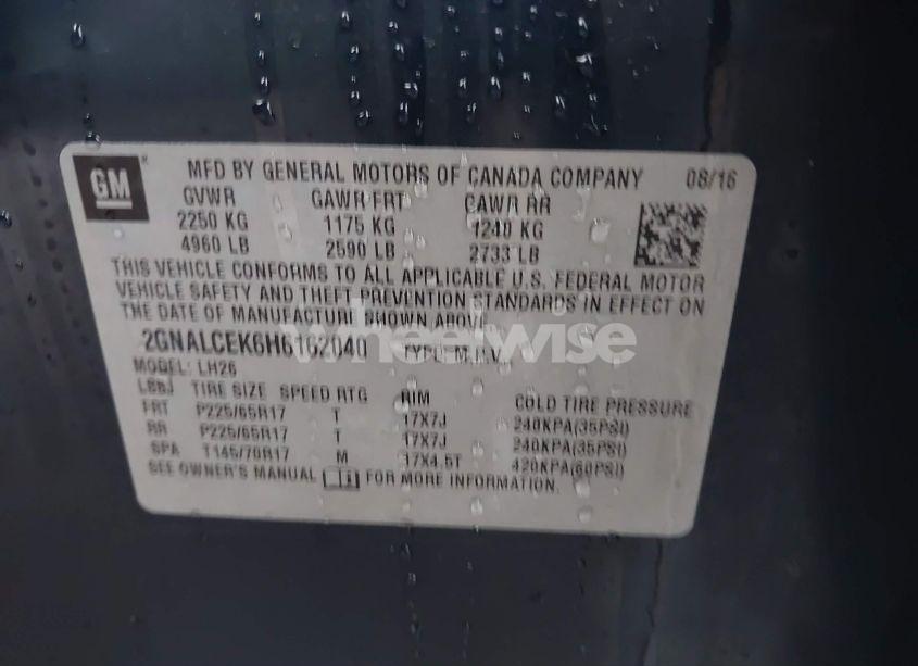 Photo 9 of 2017 Chevrolet Equinox LT (VIN 2GNALCEK6H6162040)