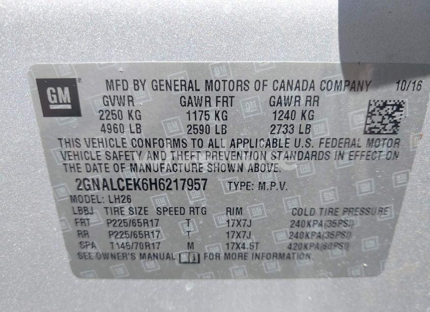 Photo 9 of 2017 Chevrolet Equinox LT (VIN 2GNALCEK6H6217957)