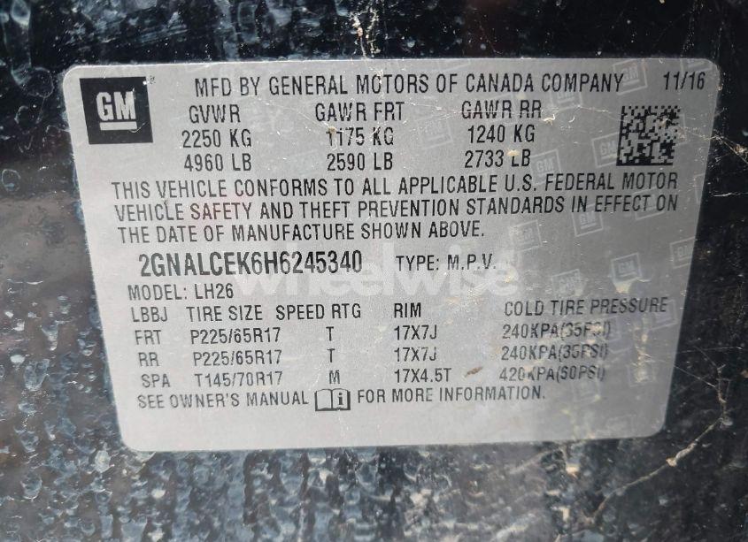 Photo 9 of 2017 Chevrolet Equinox LT (VIN 2GNALCEK6H6245340)