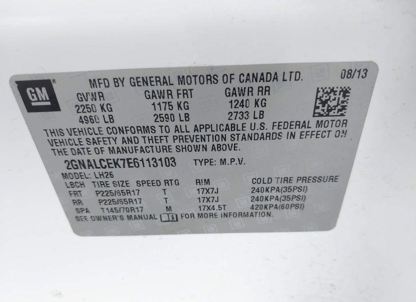 Photo 9 of 2014 Chevrolet Equinox 2LT (VIN 2GNALCEK7E6113103)