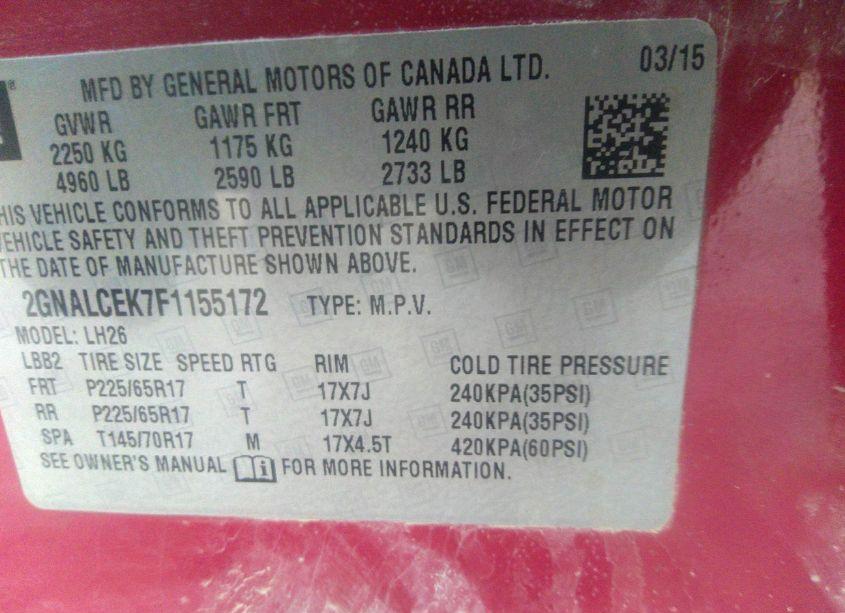 Photo 9 of 2015 Chevrolet Equinox 2LT (VIN 2GNALCEK7F1155172)