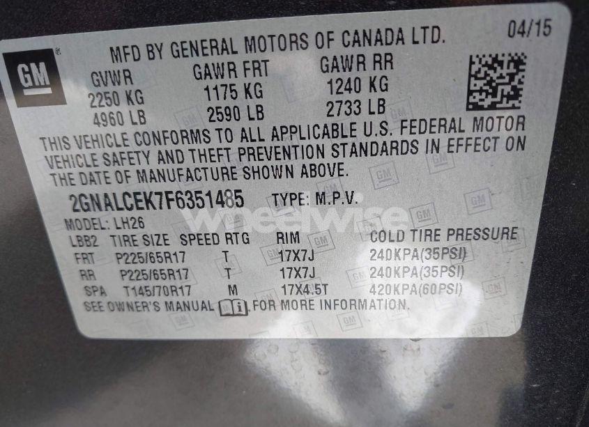 Photo 9 of 2015 Chevrolet Equinox 2LT (VIN 2GNALCEK7F6351485)