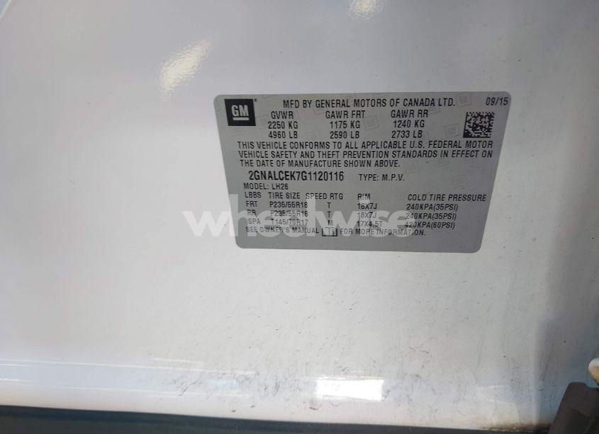 Photo 9 of 2016 Chevrolet Equinox LT (VIN 2GNALCEK7G1120116)