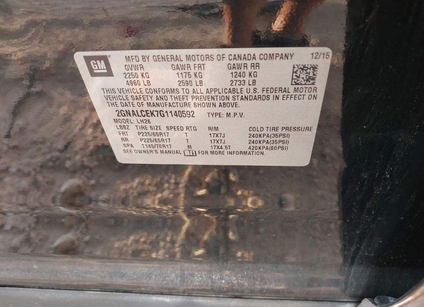 Photo 9 of 2016 Chevrolet Equinox LT (VIN 2GNALCEK7G1140592)