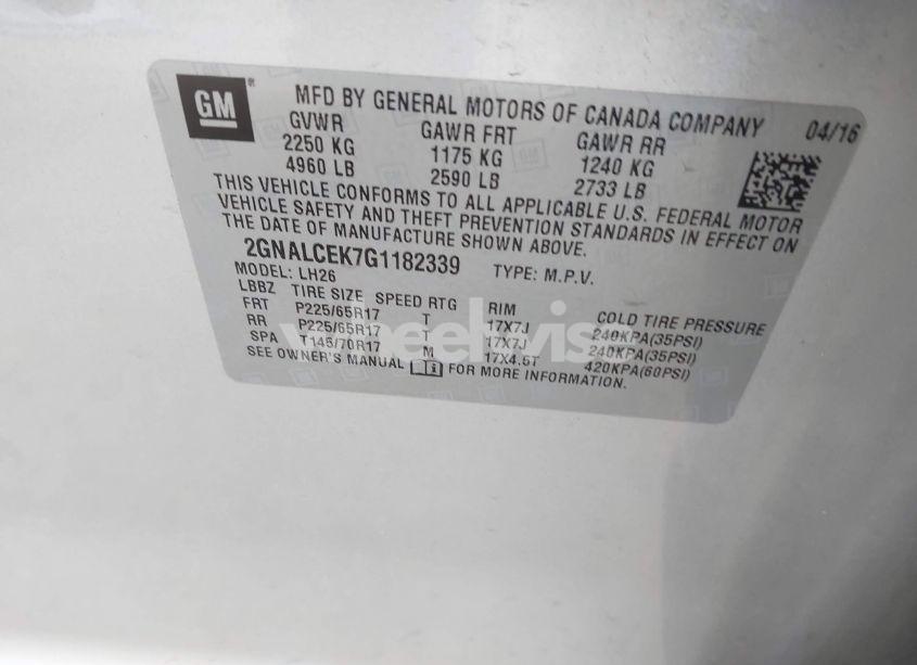 Photo 9 of 2016 Chevrolet Equinox LT (VIN 2GNALCEK7G1182339)