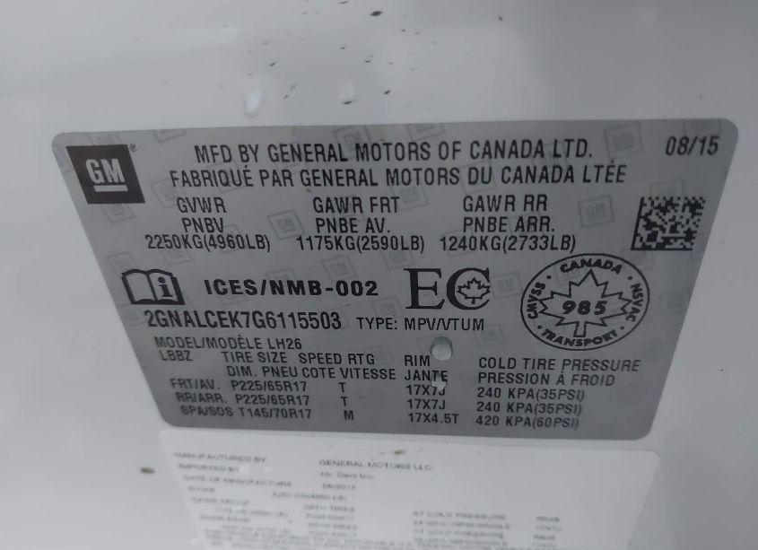 Photo 9 of 2016 Chevrolet Equinox LT (VIN 2GNALCEK7G6115503)