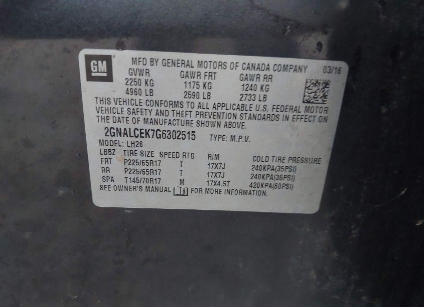 Photo 9 of 2016 Chevrolet Equinox LT (VIN 2GNALCEK7G6302515)