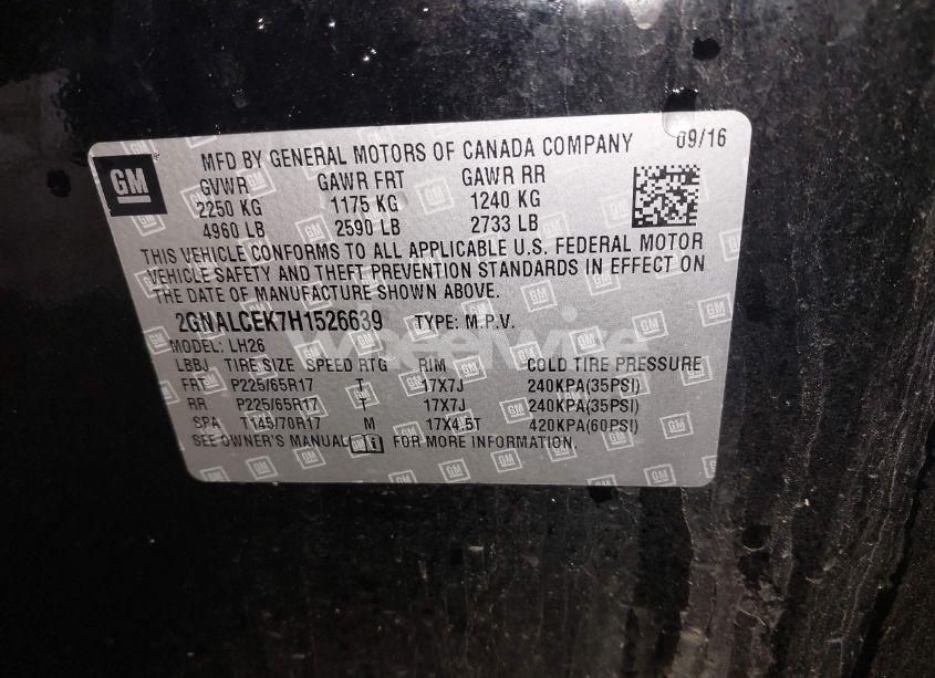 Photo 9 of 2017 Chevrolet Equinox LT (VIN 2GNALCEK7H1526639)