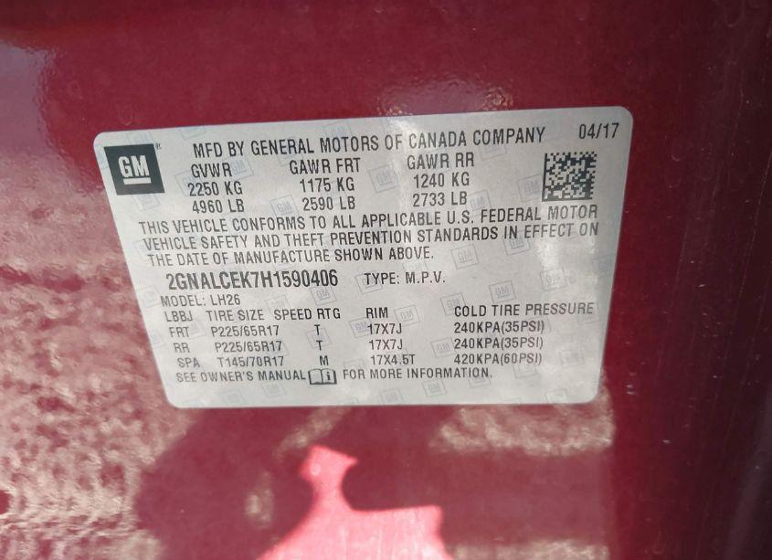 Photo 9 of 2017 Chevrolet Equinox LT (VIN 2GNALCEK7H1590406)