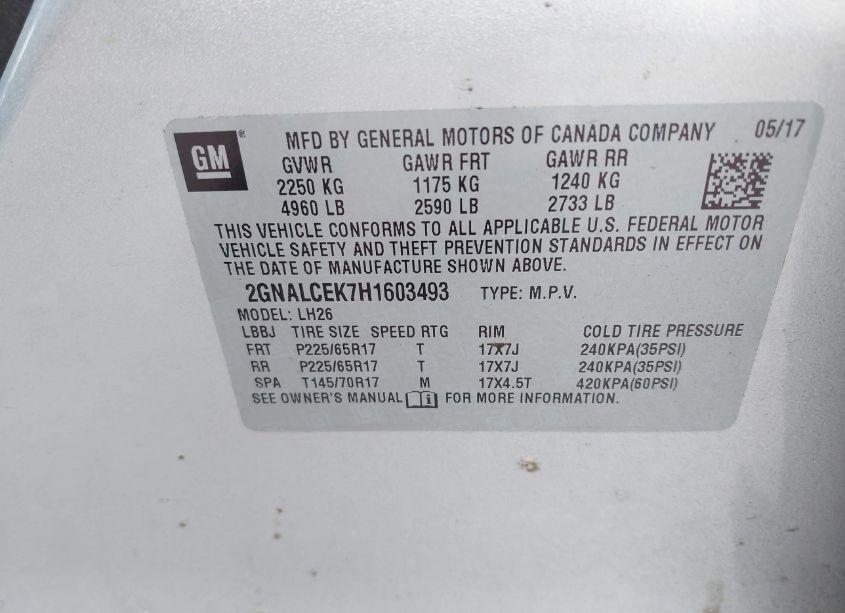 Photo 9 of 2017 Chevrolet Equinox LT (VIN 2GNALCEK7H1603493)