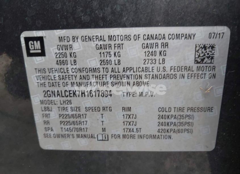 Photo 9 of 2017 Chevrolet Equinox LT (VIN 2GNALCEK7H1617894)