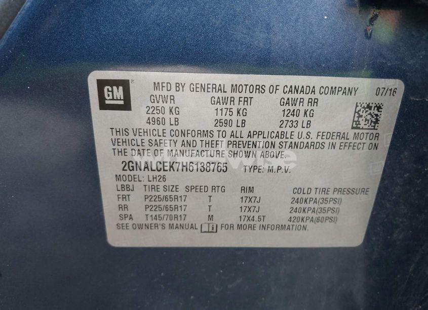 Photo 9 of 2017 Chevrolet Equinox LT (VIN 2GNALCEK7H6138765)