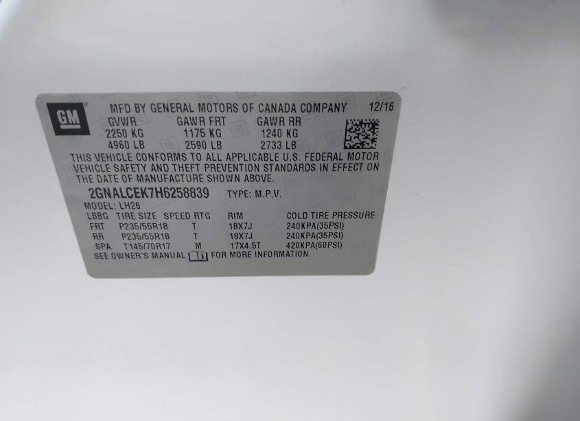 Photo 9 of 2017 Chevrolet Equinox LT (VIN 2GNALCEK7H6258839)