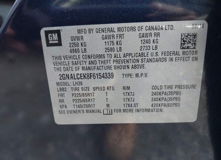 Photo 9 of 2015 Chevrolet Equinox 2LT (VIN 2GNALCEK8F6154339)