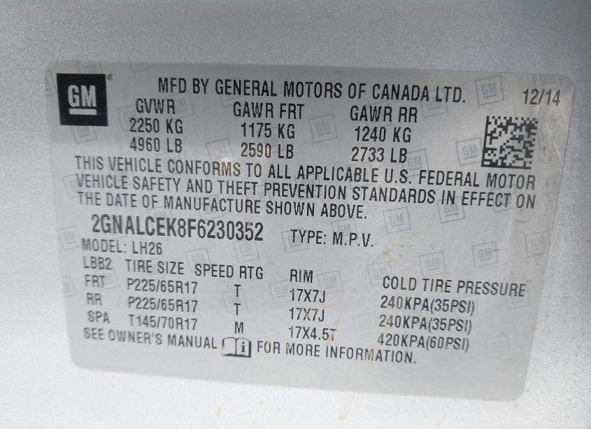 Photo 9 of 2015 Chevrolet Equinox 2LT (VIN 2GNALCEK8F6230352)