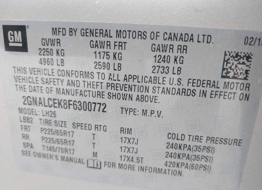 Photo 9 of 2015 Chevrolet Equinox 2LT (VIN 2GNALCEK8F6300772)