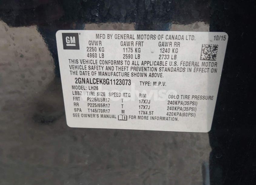 Photo 9 of 2016 Chevrolet Equinox LT (VIN 2GNALCEK8G1123073)