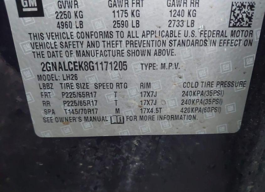 Photo 9 of 2016 Chevrolet Equinox LT (VIN 2GNALCEK8G1171205)