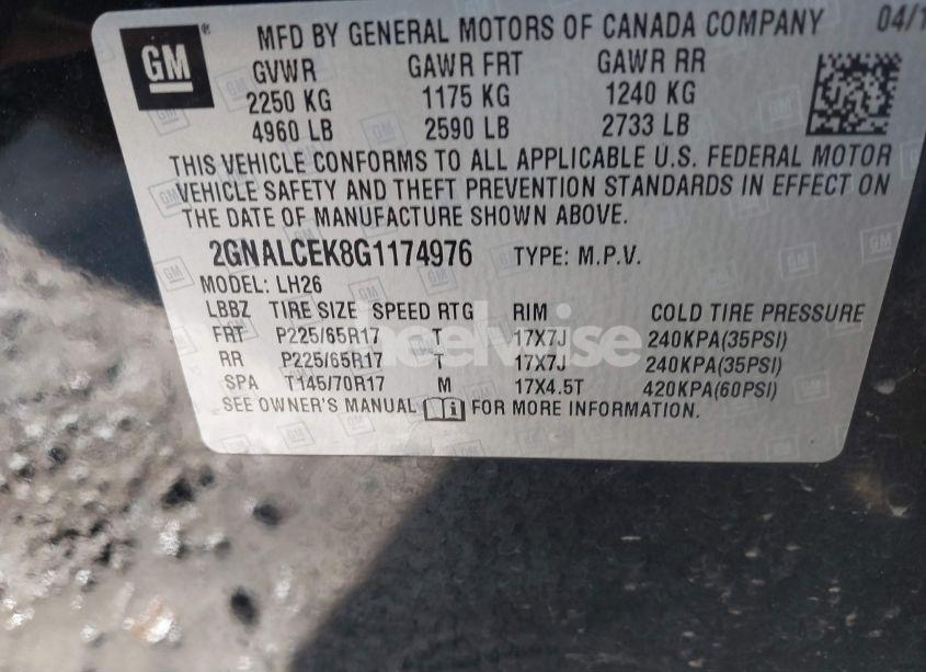 Photo 9 of 2016 Chevrolet Equinox LT (VIN 2GNALCEK8G1174976)