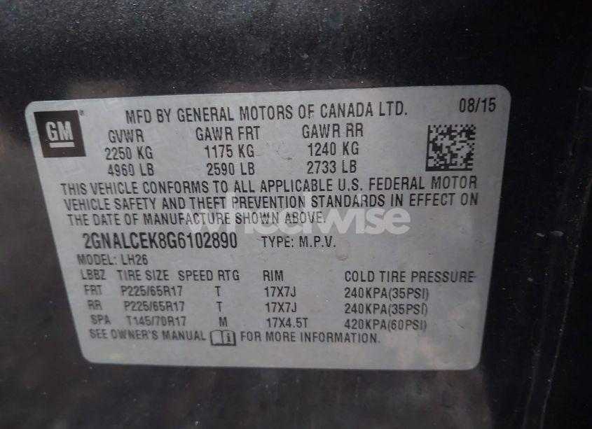 Photo 9 of 2016 Chevrolet Equinox LT (VIN 2GNALCEK8G6102890)