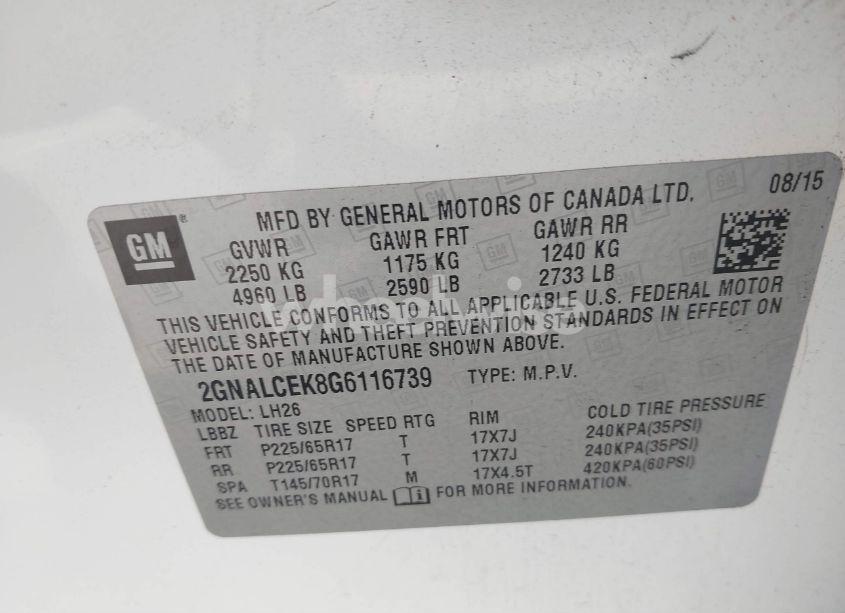 Photo 9 of 2016 Chevrolet Equinox LT (VIN 2GNALCEK8G6116739)