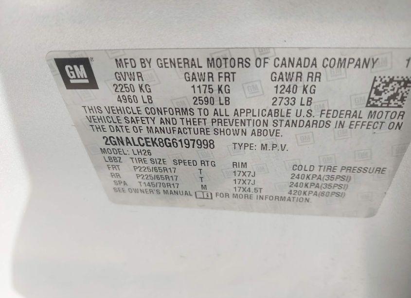 Photo 9 of 2016 Chevrolet Equinox LT (VIN 2GNALCEK8G6197998)