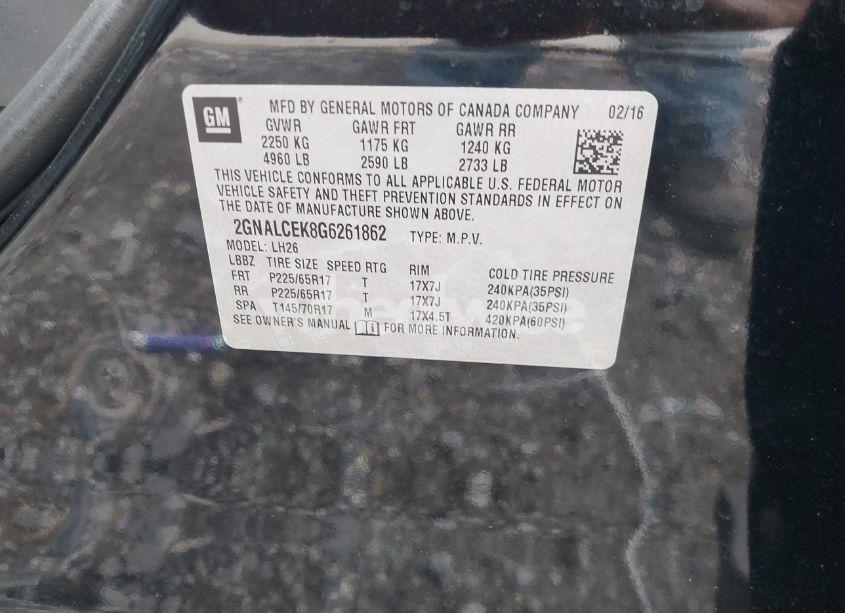 Photo 9 of 2016 Chevrolet Equinox LT (VIN 2GNALCEK8G6261862)