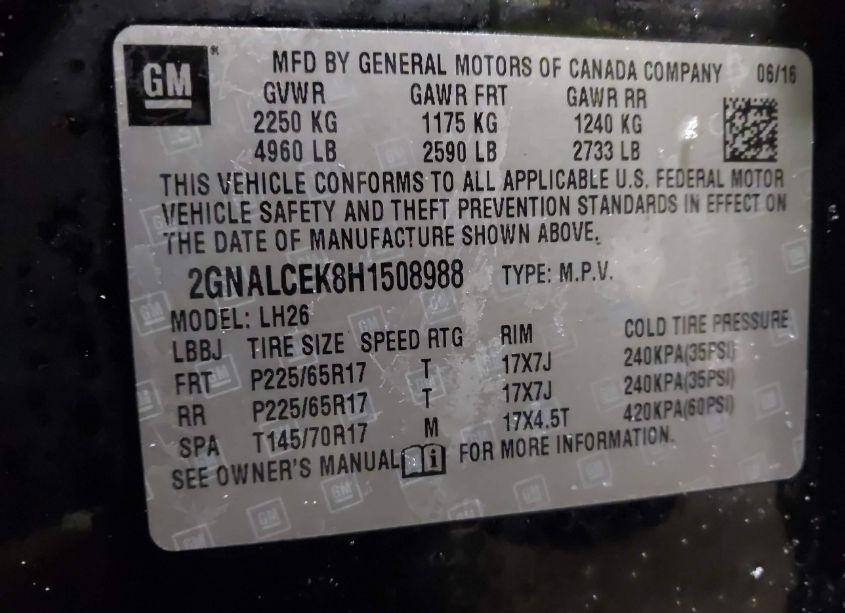 Photo 9 of 2017 Chevrolet Equinox LT (VIN 2GNALCEK8H1508988)