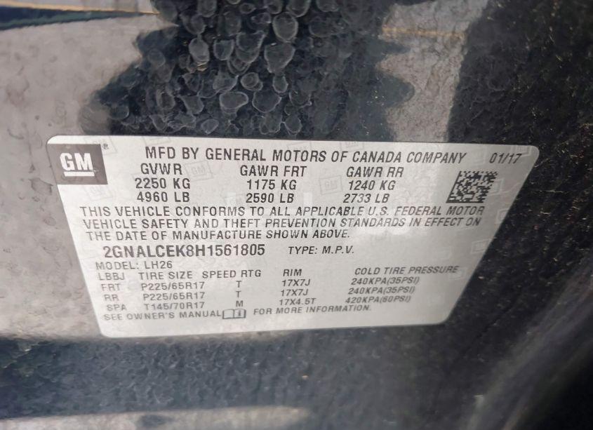 Photo 9 of 2017 Chevrolet Equinox LT (VIN 2GNALCEK8H1561805)