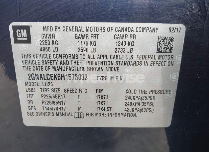 Photo 9 of 2017 Chevrolet Equinox LT (VIN 2GNALCEK8H1573033)