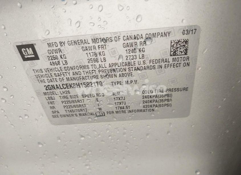 Photo 9 of 2017 Chevrolet Equinox LT (VIN 2GNALCEK8H1582170)