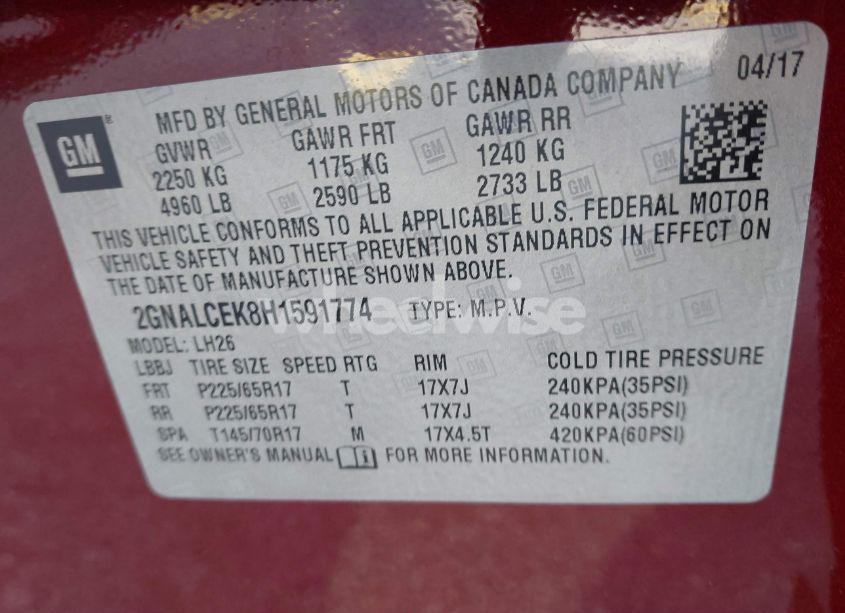 Photo 9 of 2017 Chevrolet Equinox LT (VIN 2GNALCEK8H1591774)