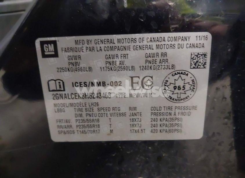 Photo 9 of 2017 Chevrolet Equinox LT (VIN 2GNALCEK8H6243458)