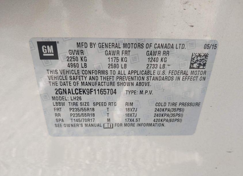 Photo 9 of 2015 Chevrolet Equinox 2LT (VIN 2GNALCEK9F1165704)