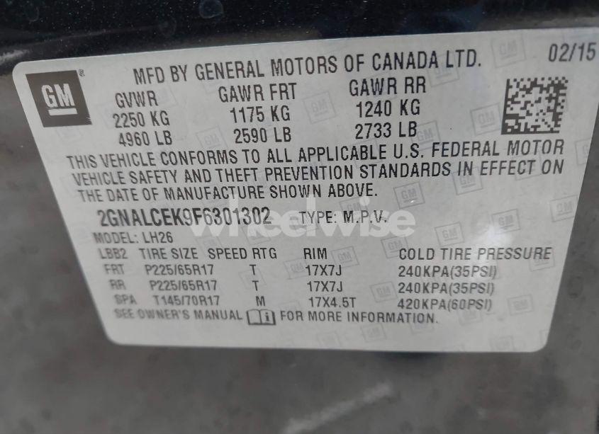 Photo 9 of 2015 Chevrolet Equinox 2LT (VIN 2GNALCEK9F6301302)