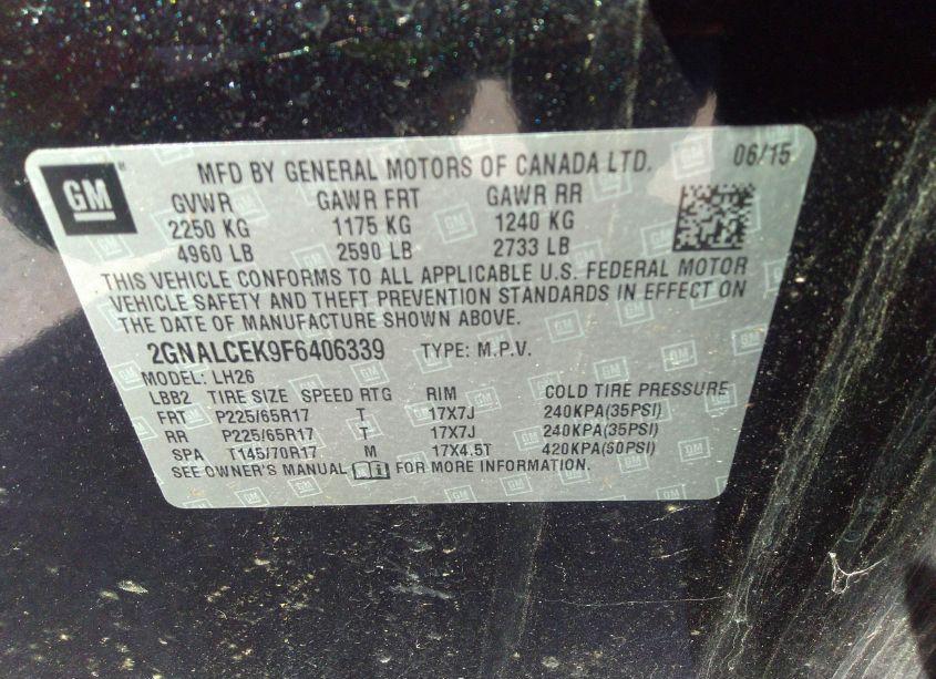 Photo 9 of 2015 Chevrolet Equinox 2LT (VIN 2GNALCEK9F6406339)