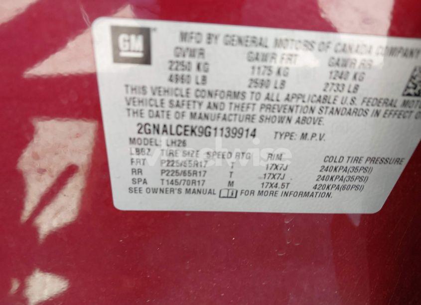 Photo 9 of 2016 Chevrolet Equinox LT (VIN 2GNALCEK9G1139914)