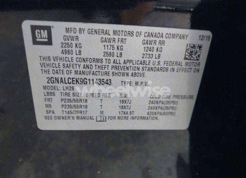 Photo 9 of 2016 Chevrolet Equinox LT (VIN 2GNALCEK9G1143543)