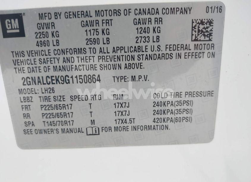 Photo 9 of 2016 Chevrolet Equinox LT (VIN 2GNALCEK9G1150864)