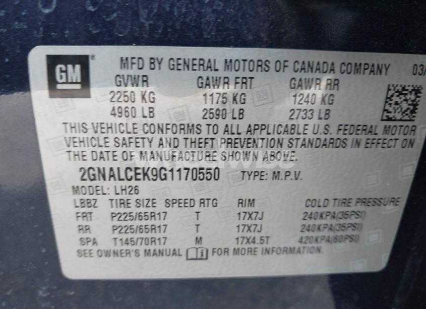 Photo 9 of 2016 Chevrolet Equinox LT (VIN 2GNALCEK9G1170550)