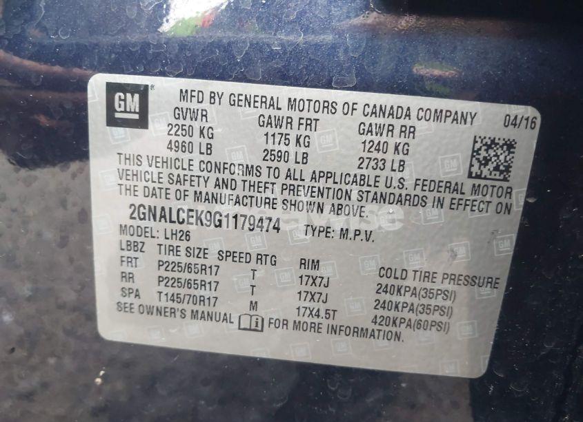 Photo 9 of 2016 Chevrolet Equinox LT (VIN 2GNALCEK9G1179474)