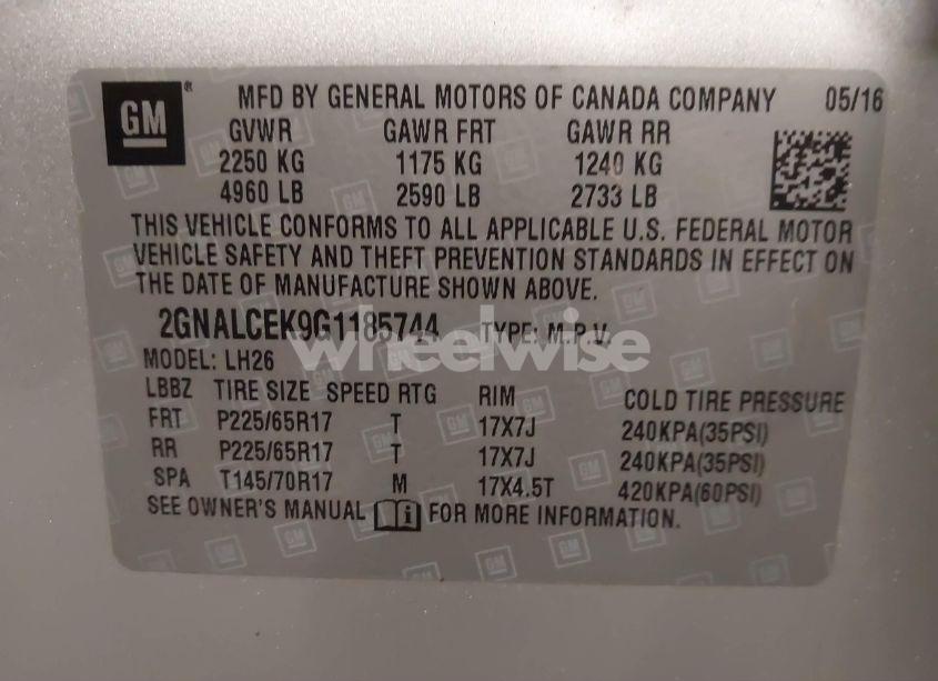 Photo 9 of 2016 Chevrolet Equinox LT (VIN 2GNALCEK9G1185744)