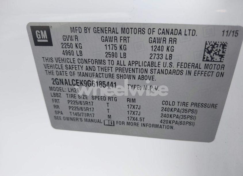 Photo 9 of 2016 Chevrolet Equinox LT (VIN 2GNALCEK9G6185441)