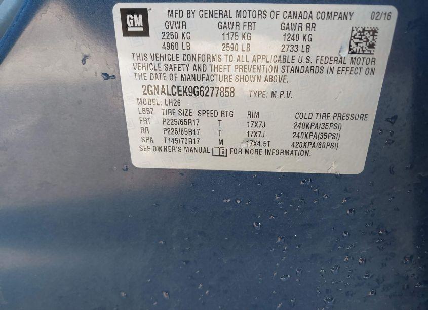 Photo 9 of 2016 Chevrolet Equinox LT (VIN 2GNALCEK9G6277858)