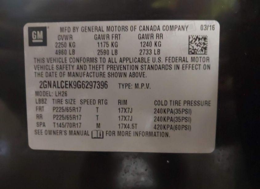 Photo 9 of 2016 Chevrolet Equinox LT (VIN 2GNALCEK9G6297396)