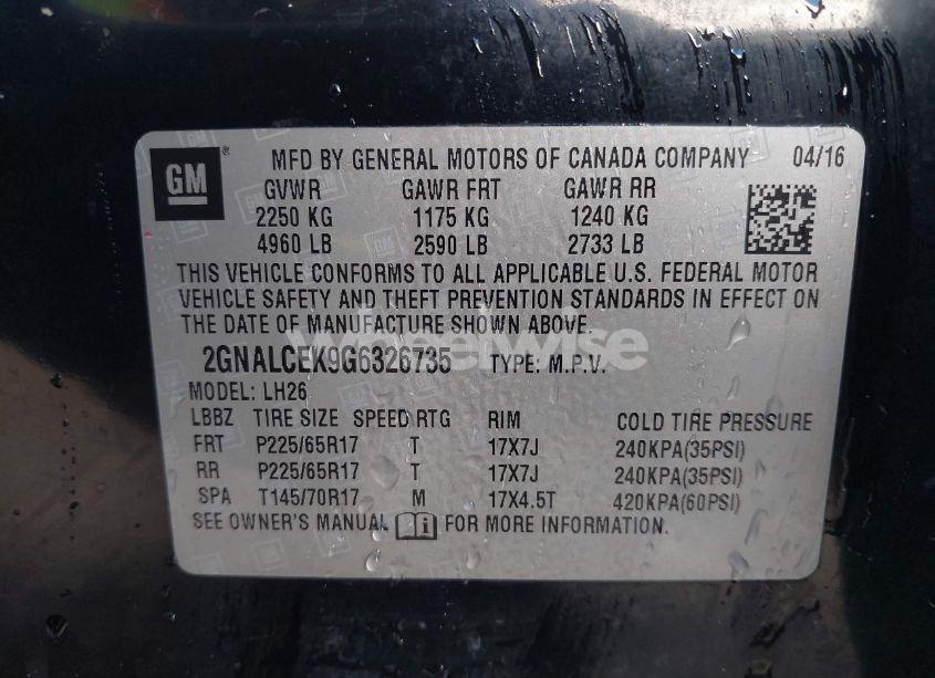 Photo 9 of 2016 Chevrolet Equinox LT (VIN 2GNALCEK9G6326735)