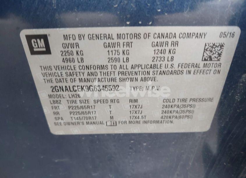 Photo 9 of 2016 Chevrolet Equinox LT (VIN 2GNALCEK9G6345592)