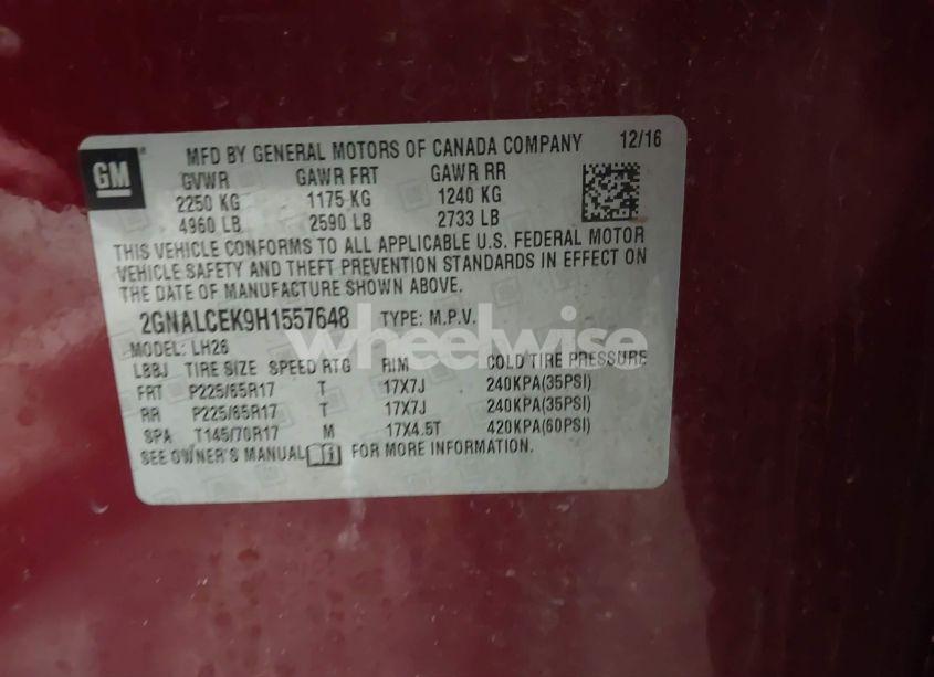 Photo 9 of 2017 Chevrolet Equinox LT (VIN 2GNALCEK9H1557648)