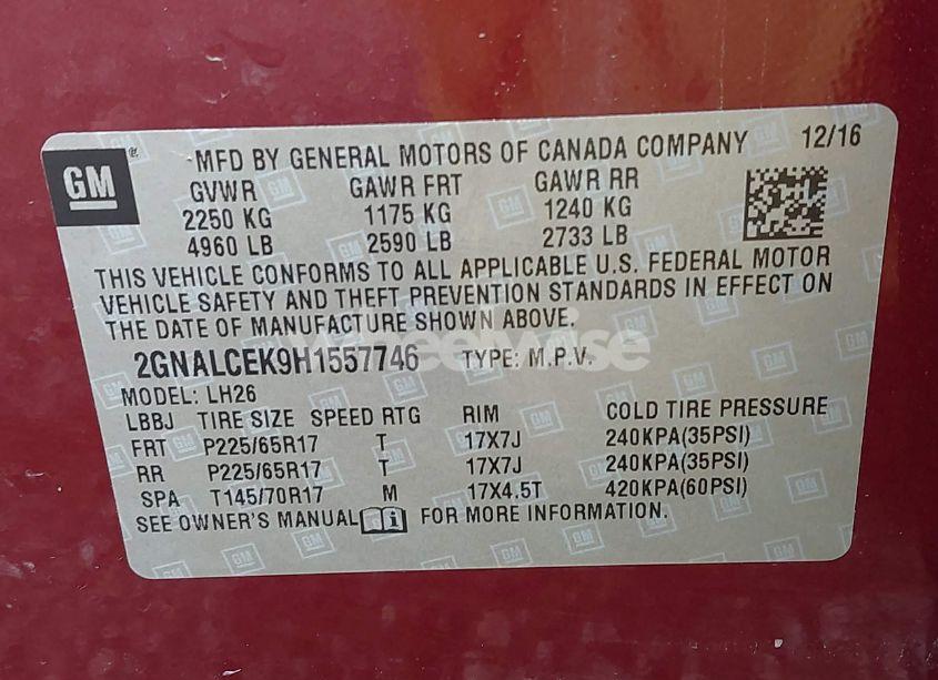 Photo 9 of 2017 Chevrolet Equinox LT (VIN 2GNALCEK9H1557746)