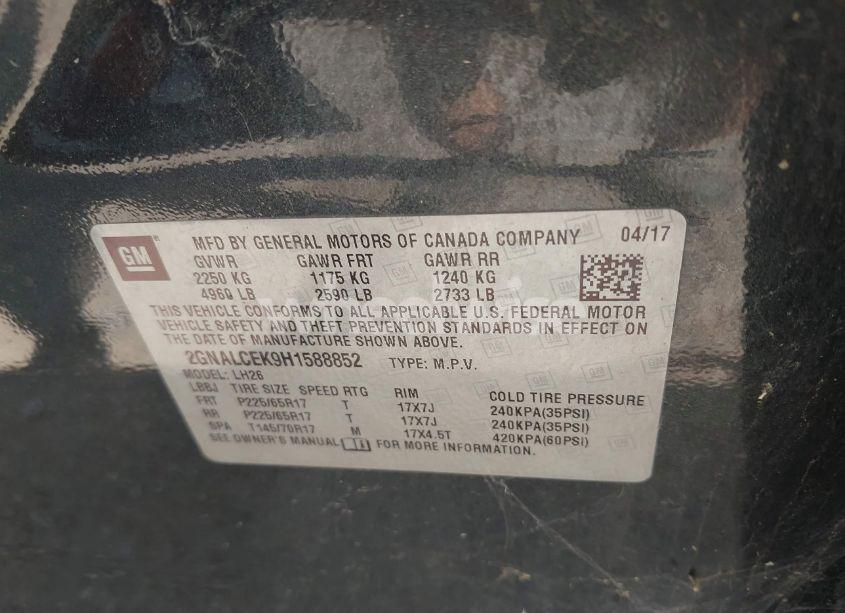 Photo 9 of 2017 Chevrolet Equinox LT (VIN 2GNALCEK9H1588852)